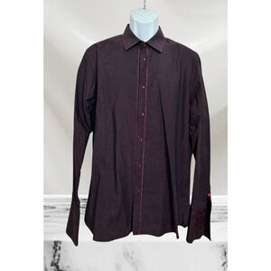 Men's TED BAKER Dark Red Dress Shirt Men Sz 16 Pinpoint Long-Sleeve Cotton
